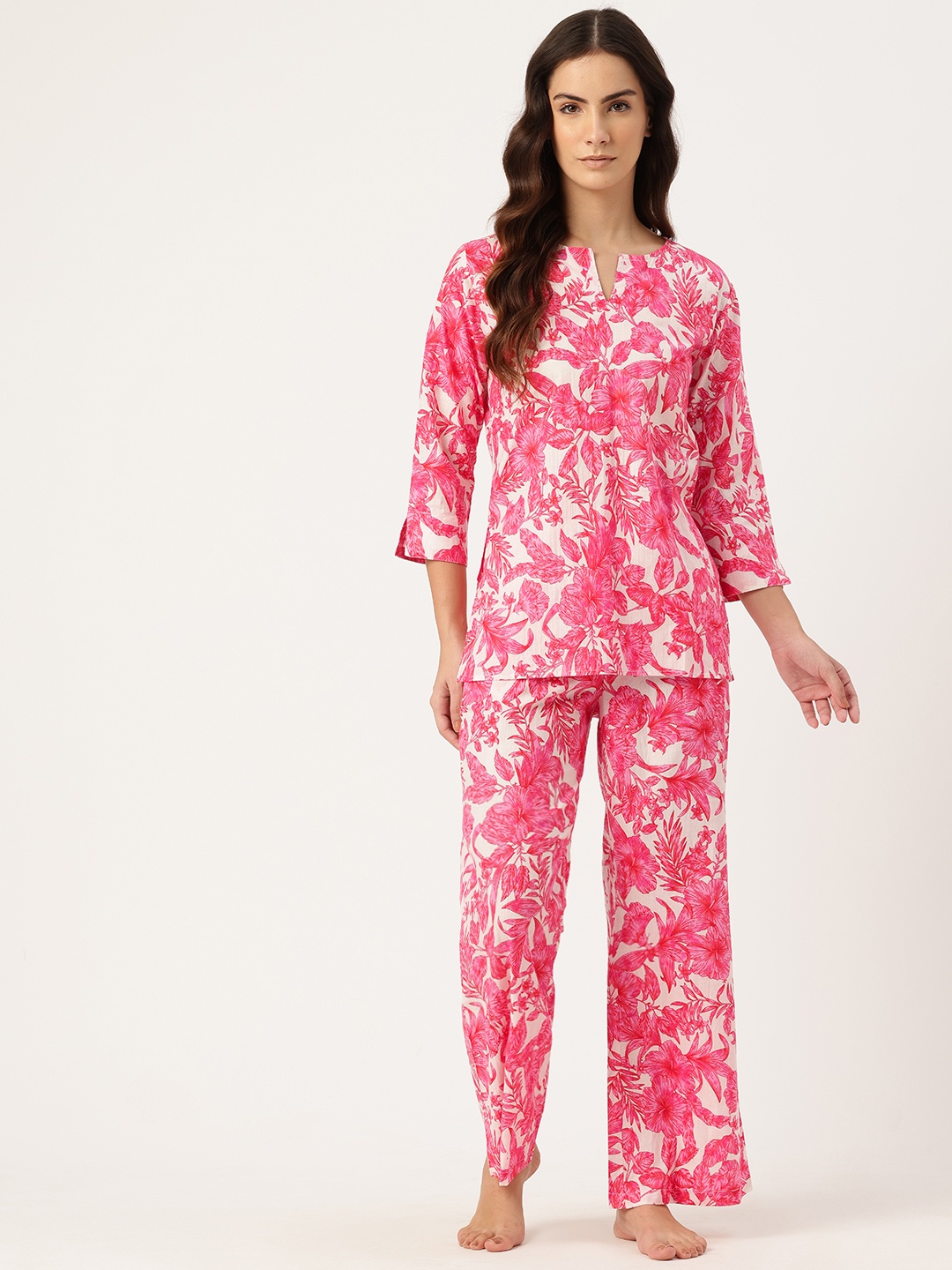 

ETC Floral Printed Pure Cotton Night Suit, Pink