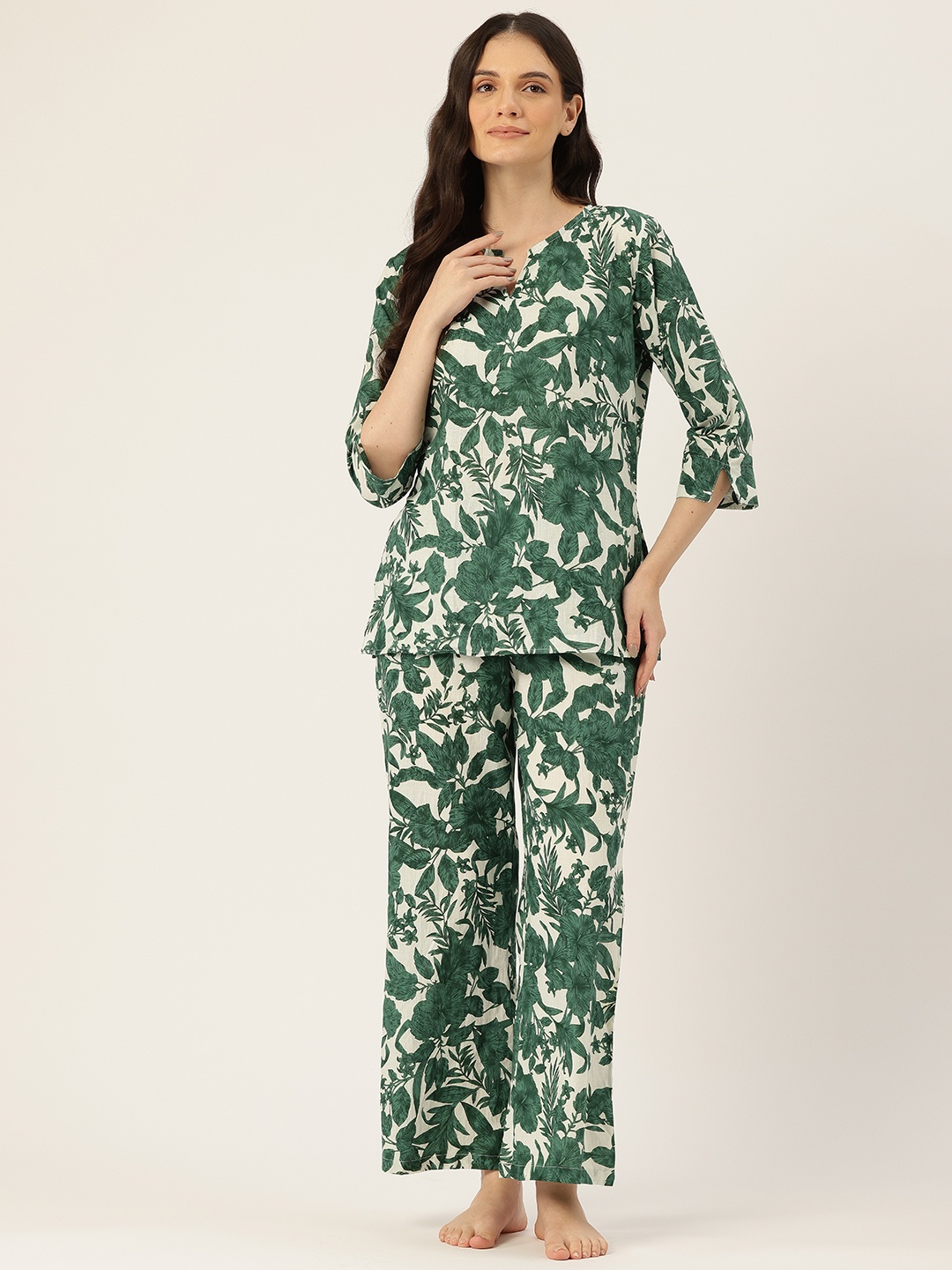 

ETC Women Printed Pure Cotton Night suit, Green