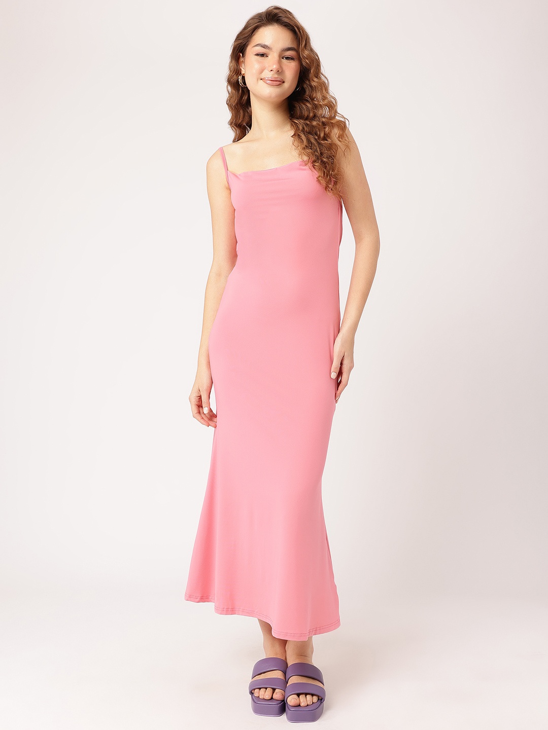 

DressBerry Ethereal Lacey Draped Strappy Bodycon Midi Dress, Pink