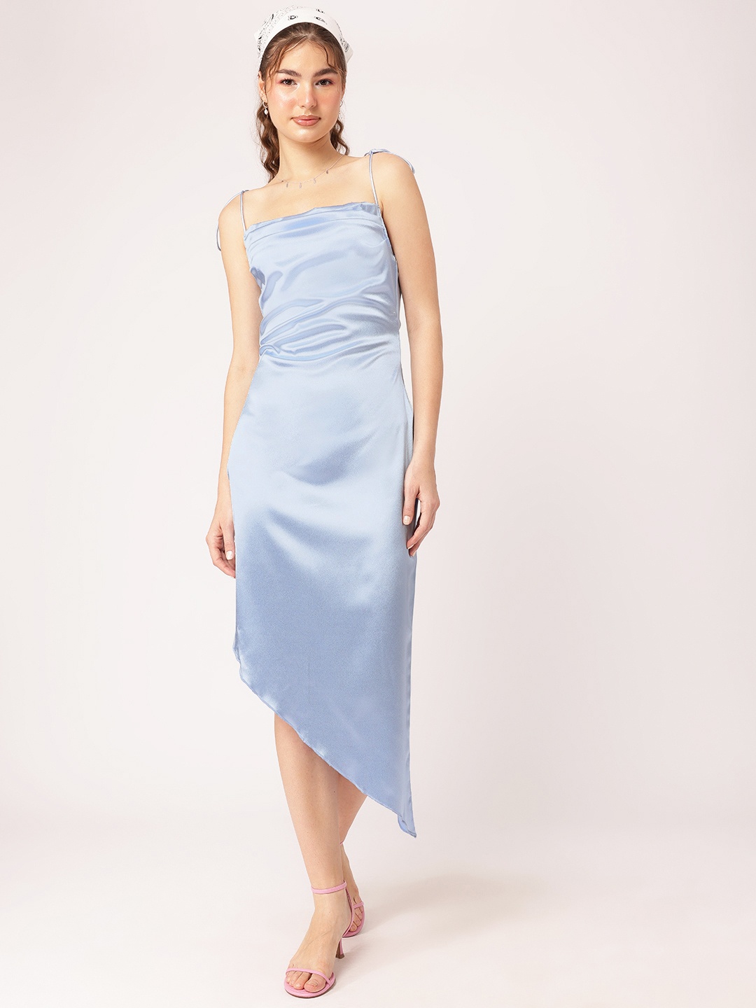 

DressBerry Satin Glam Asymmetric Hem Sheath Dress, Blue