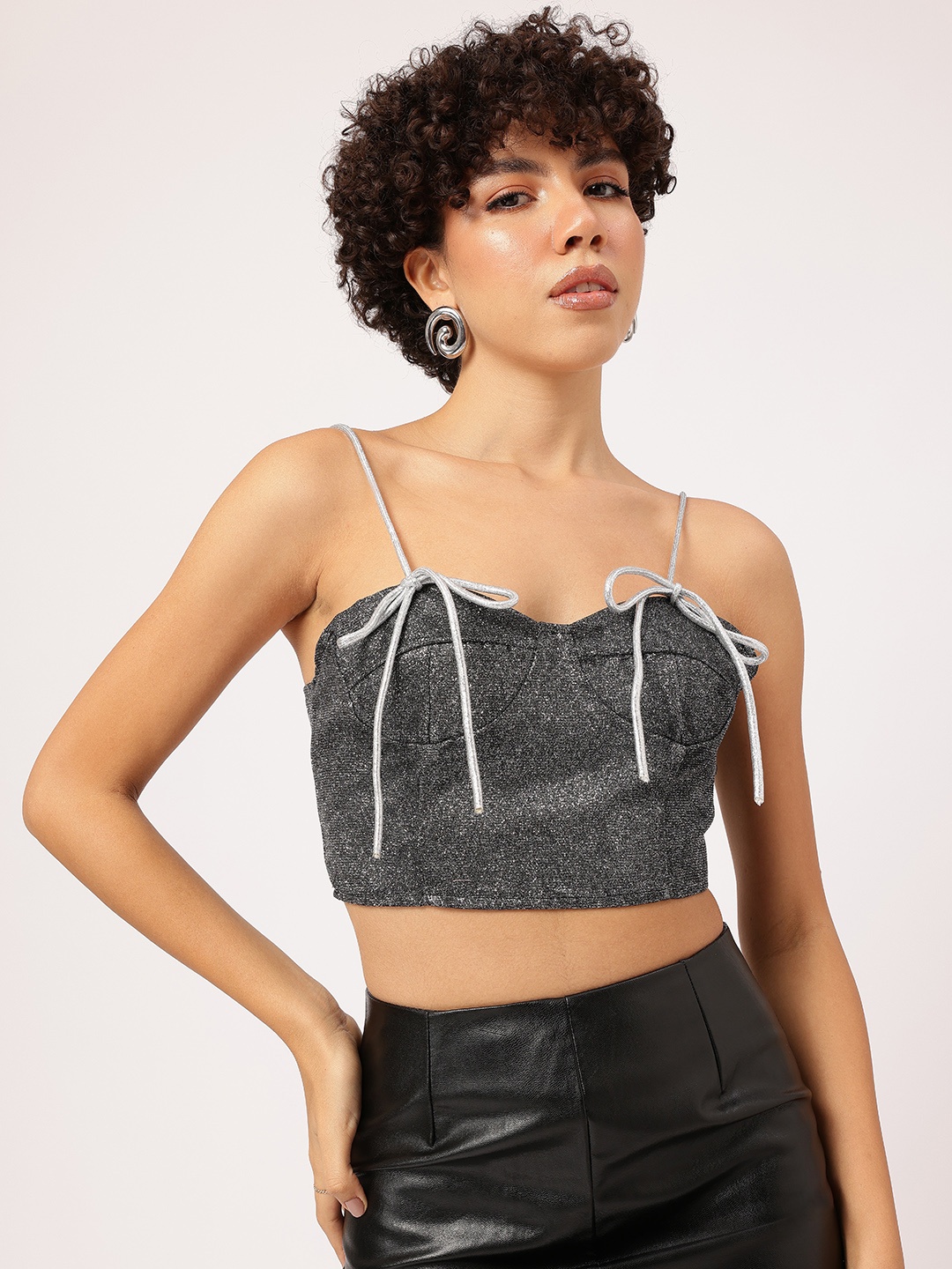 

DressBerry Starlight Shimmer Bow Bustier Crop Top, Grey