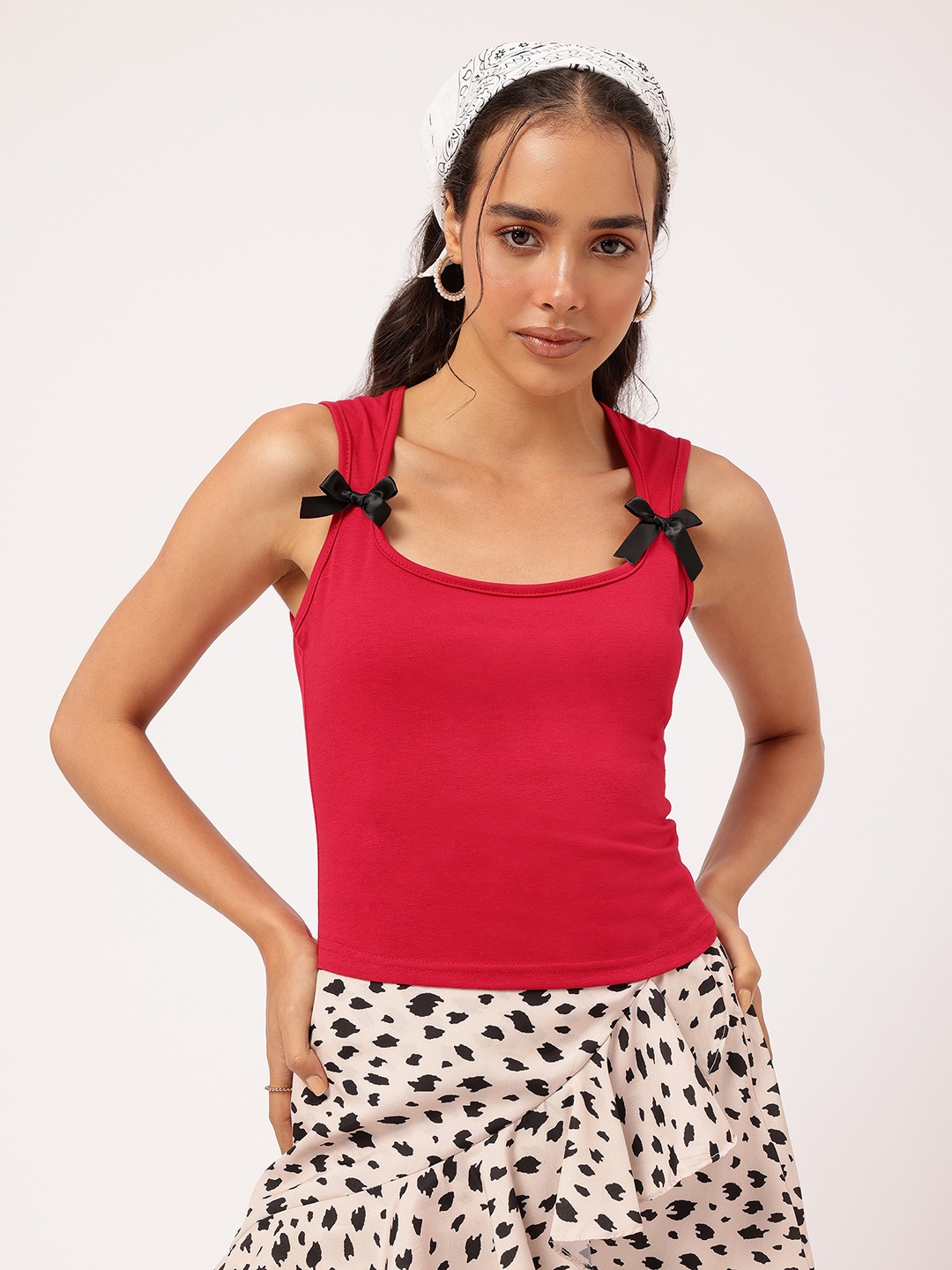 

DressBerry Coquette Buzz Square Neck Top, Red