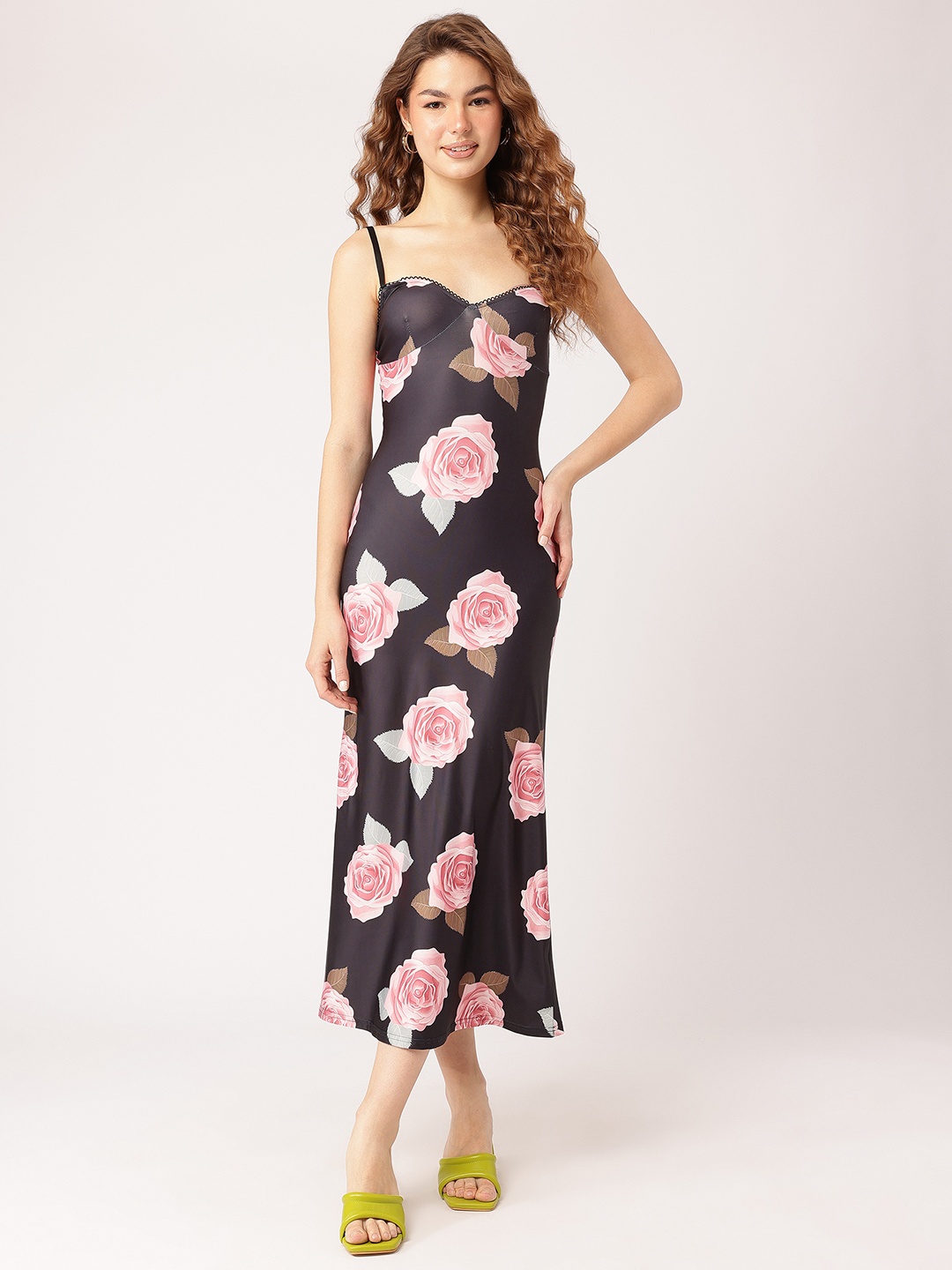

DressBerry Rose Noir Empire Flair Body-Sculpting Midi Dress, Black
