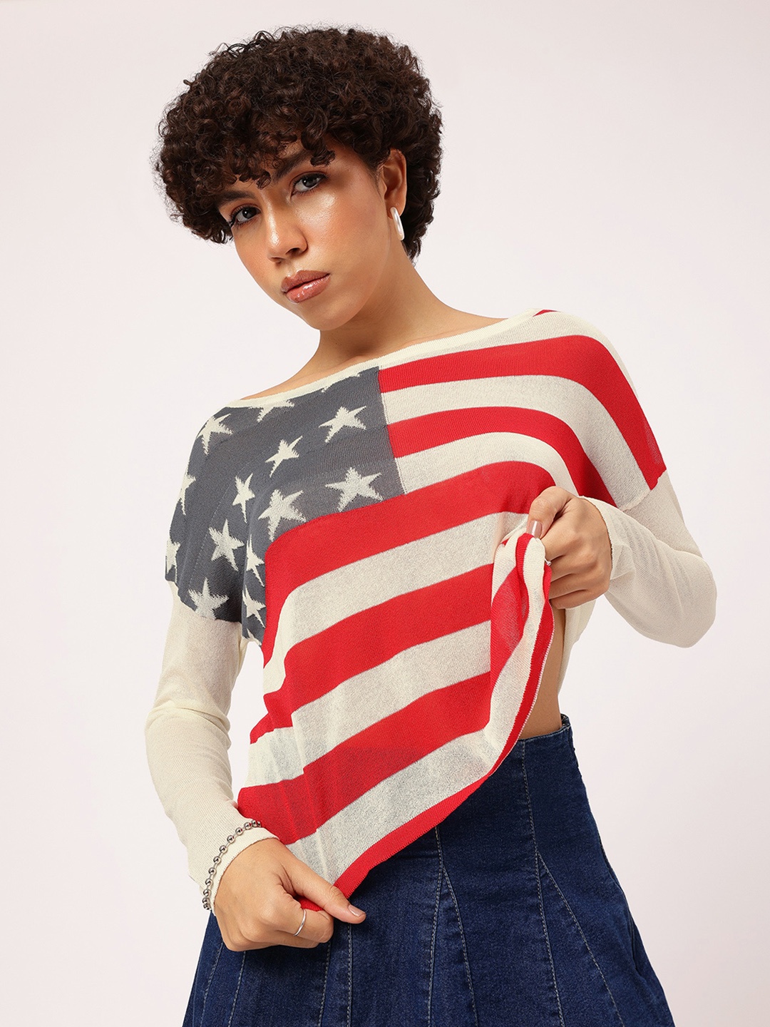 

DressBerry Flag Frenzy Off-Shoulder Top, Cream