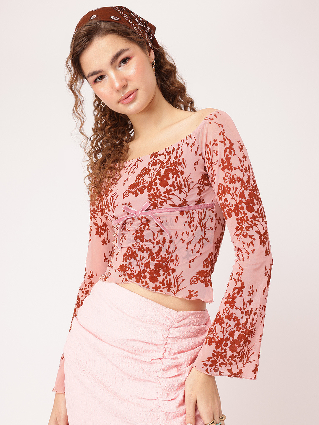 

DressBerry Bow Fetish Floral Print Top, Pink