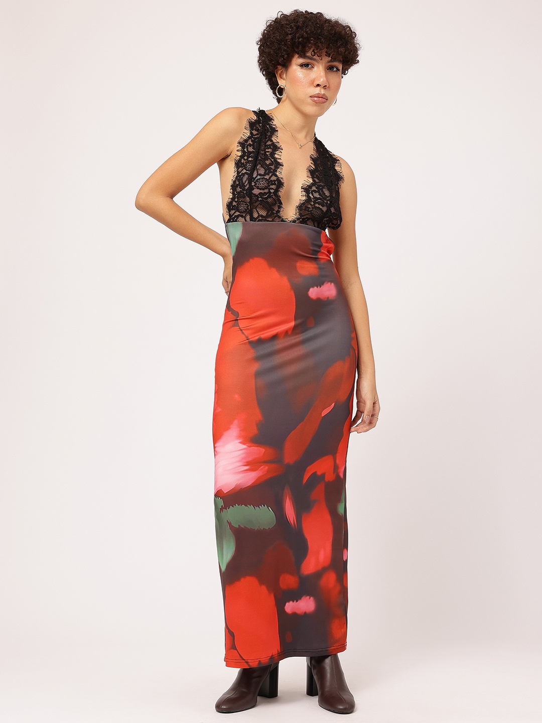 

DressBerry Lace Love Dyed Maxi Bodycon Dress, Orange
