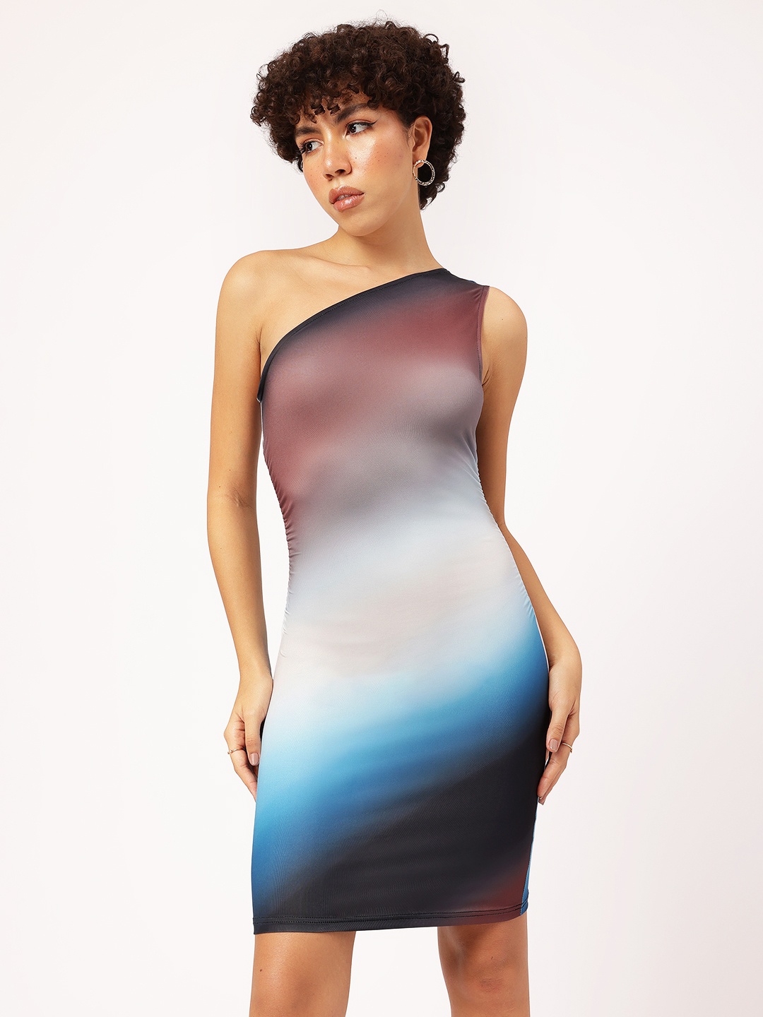 

DressBerry Radical Hue Dyed Ruched Mini Bodycon Dress, Blue