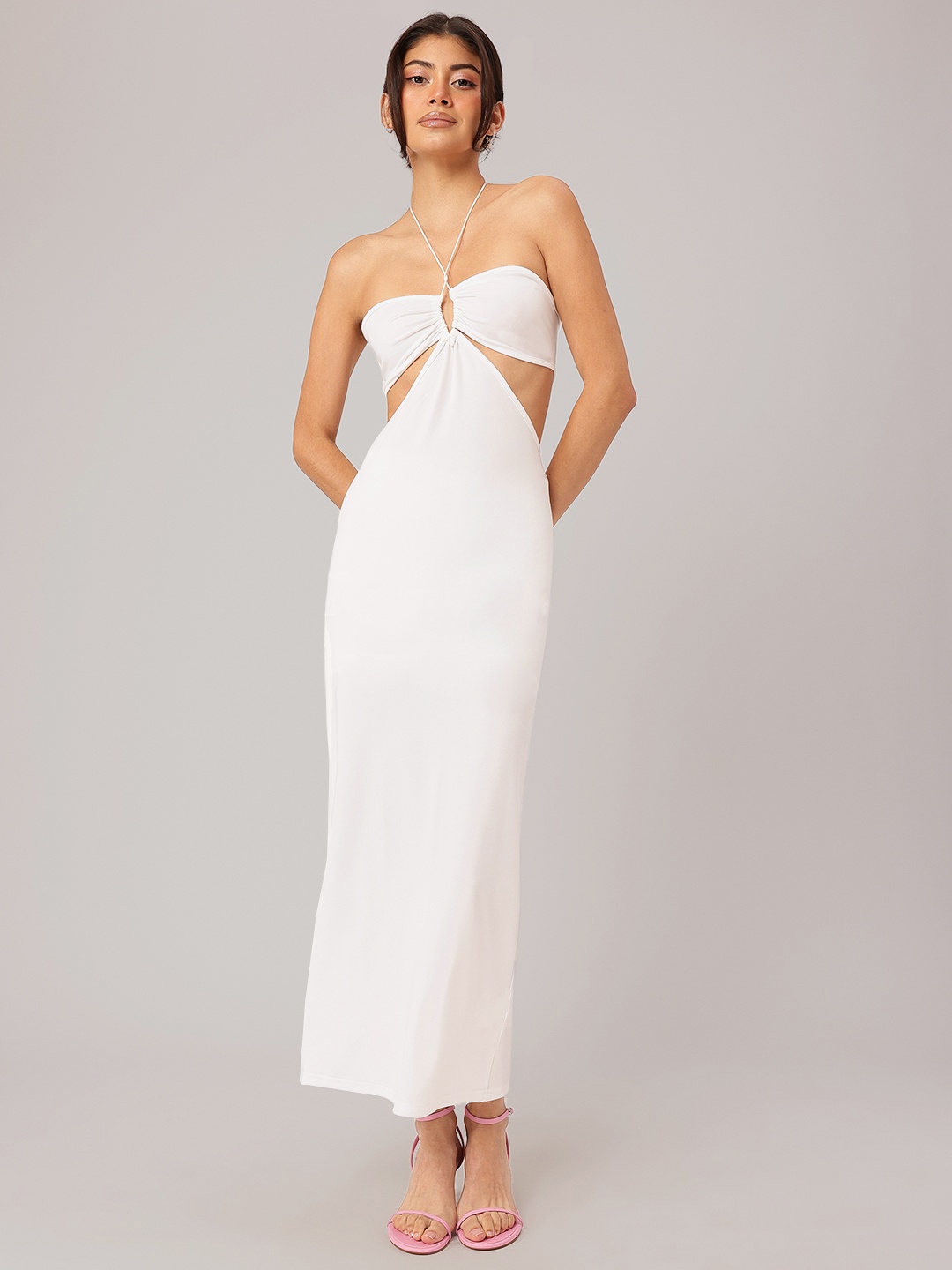 

DressBerry Halter Hype Cut-out Babe Maxi Dress, White