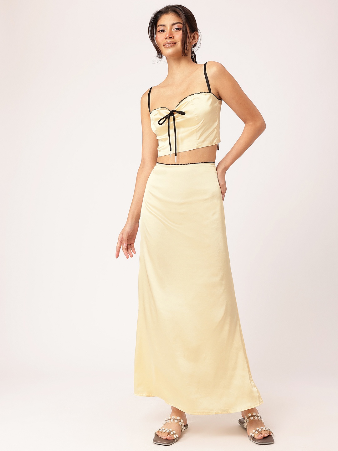 

DressBerry Fairy Tale Chic Silky Satin Co-Ord, Beige