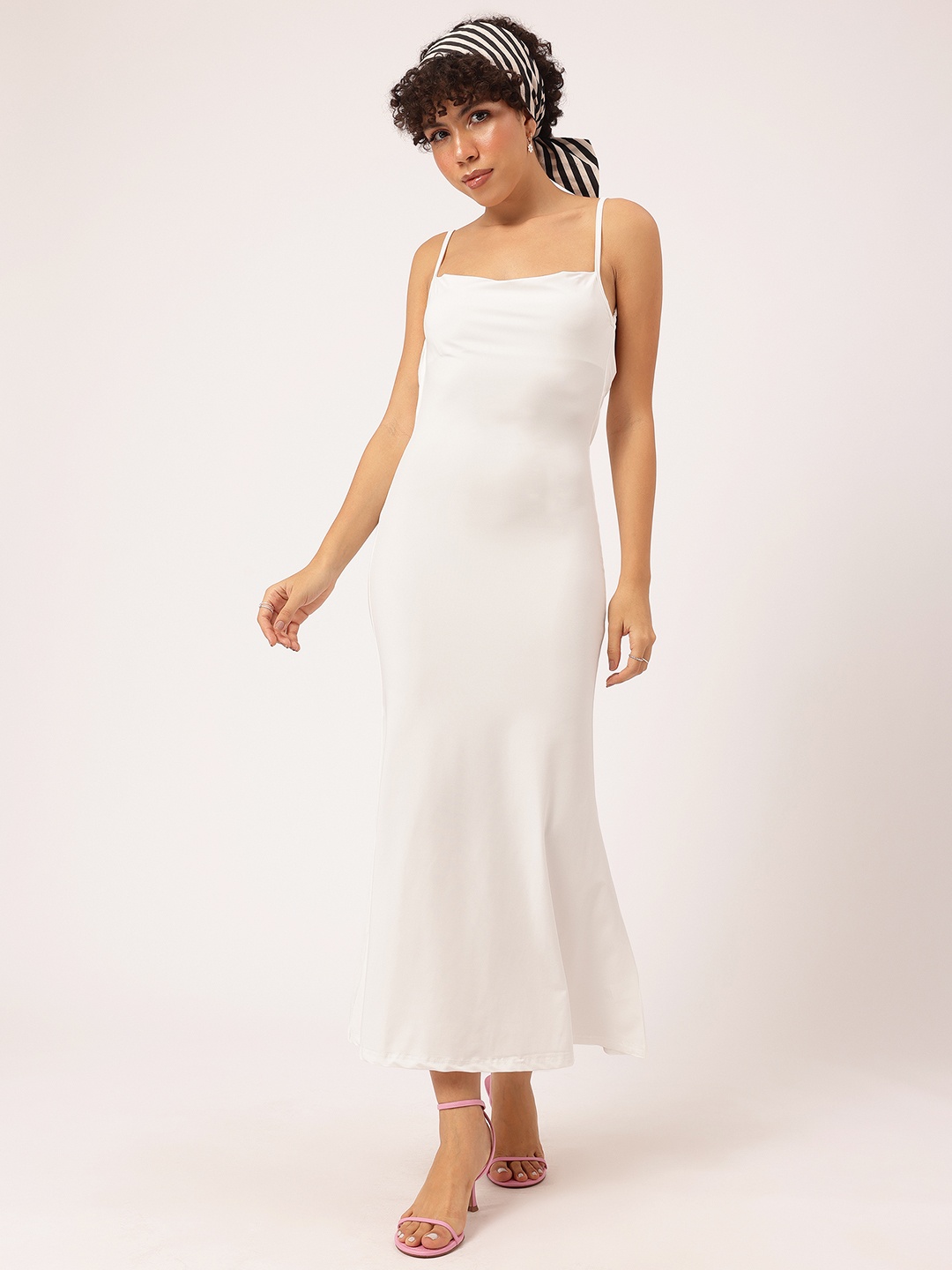 

DressBerry Bare Back Babe Lace Insert Maxi Sheath Dress, White