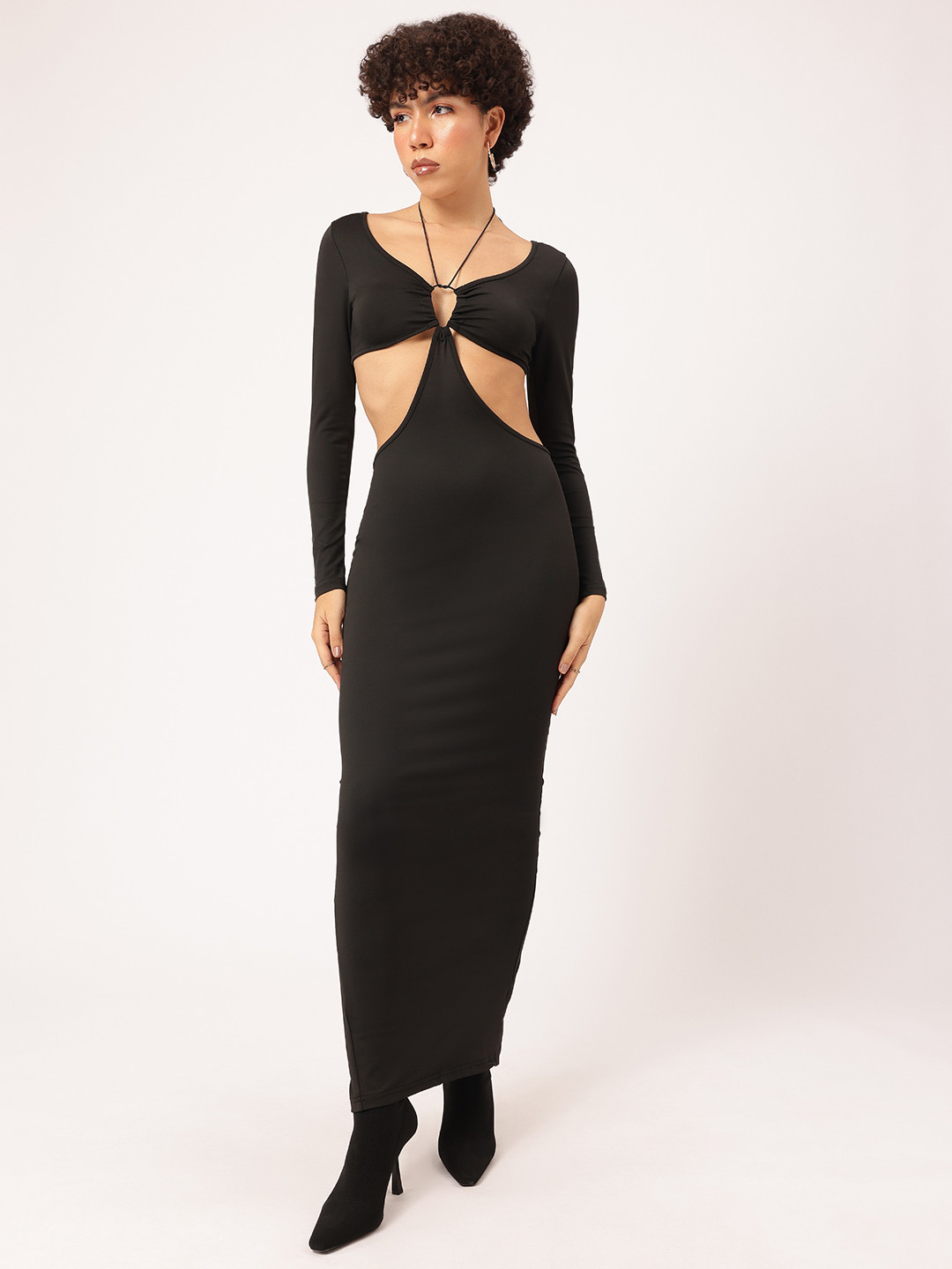

DressBerry Cut-Out Chic Halter Neck Bodycon Maxi Dress, Black