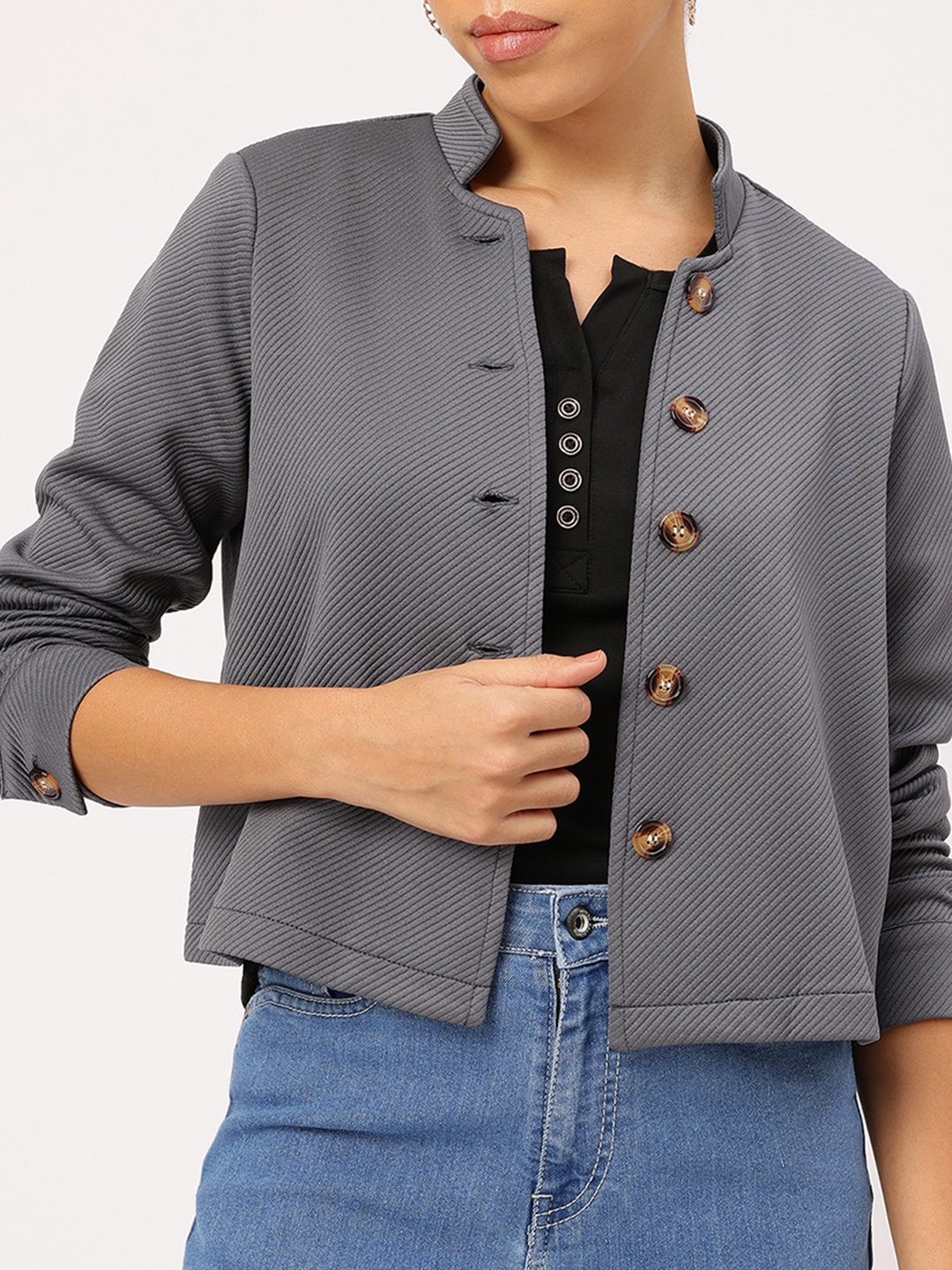 

Dressberry Striped Mirage Stand Collar Jacket, Grey