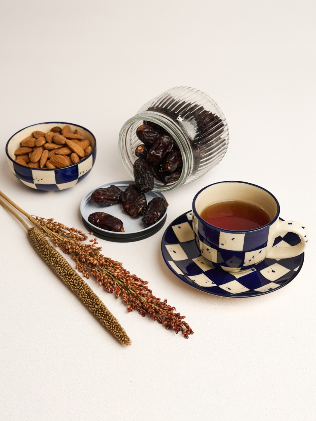 

BlackCarrot Blue & Beige 2 Pieces Printed Stoneware Glossy Cup & Saucer 200 ml