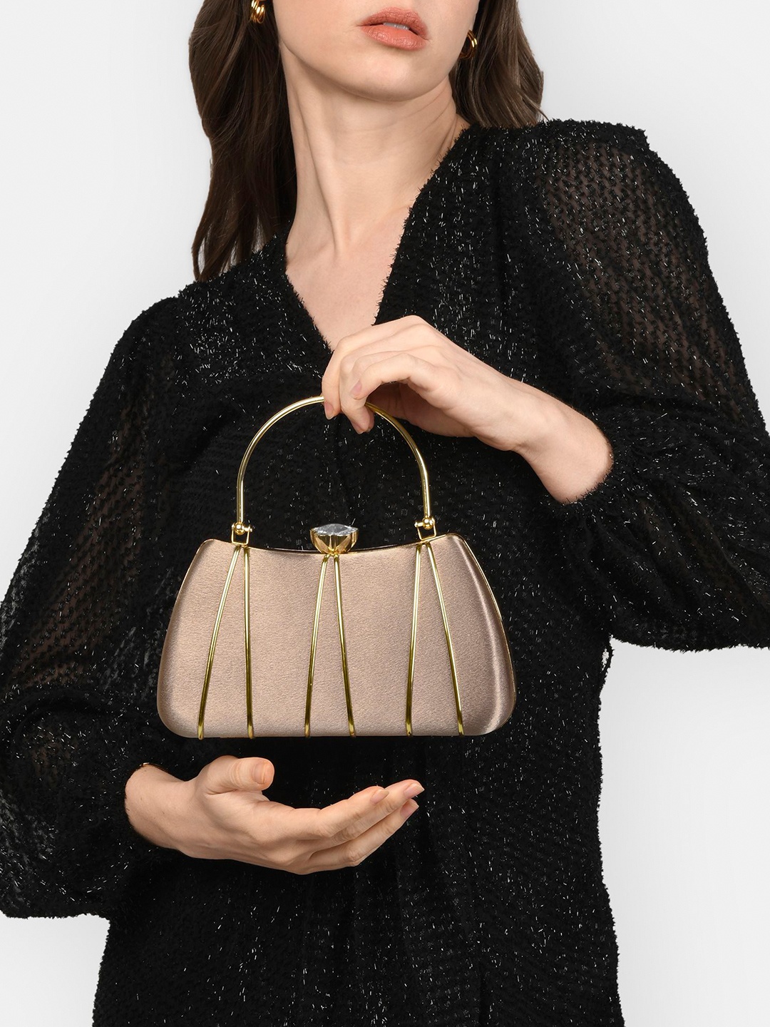 

Lavie Star Framed Textured Box Clutch, Rose gold