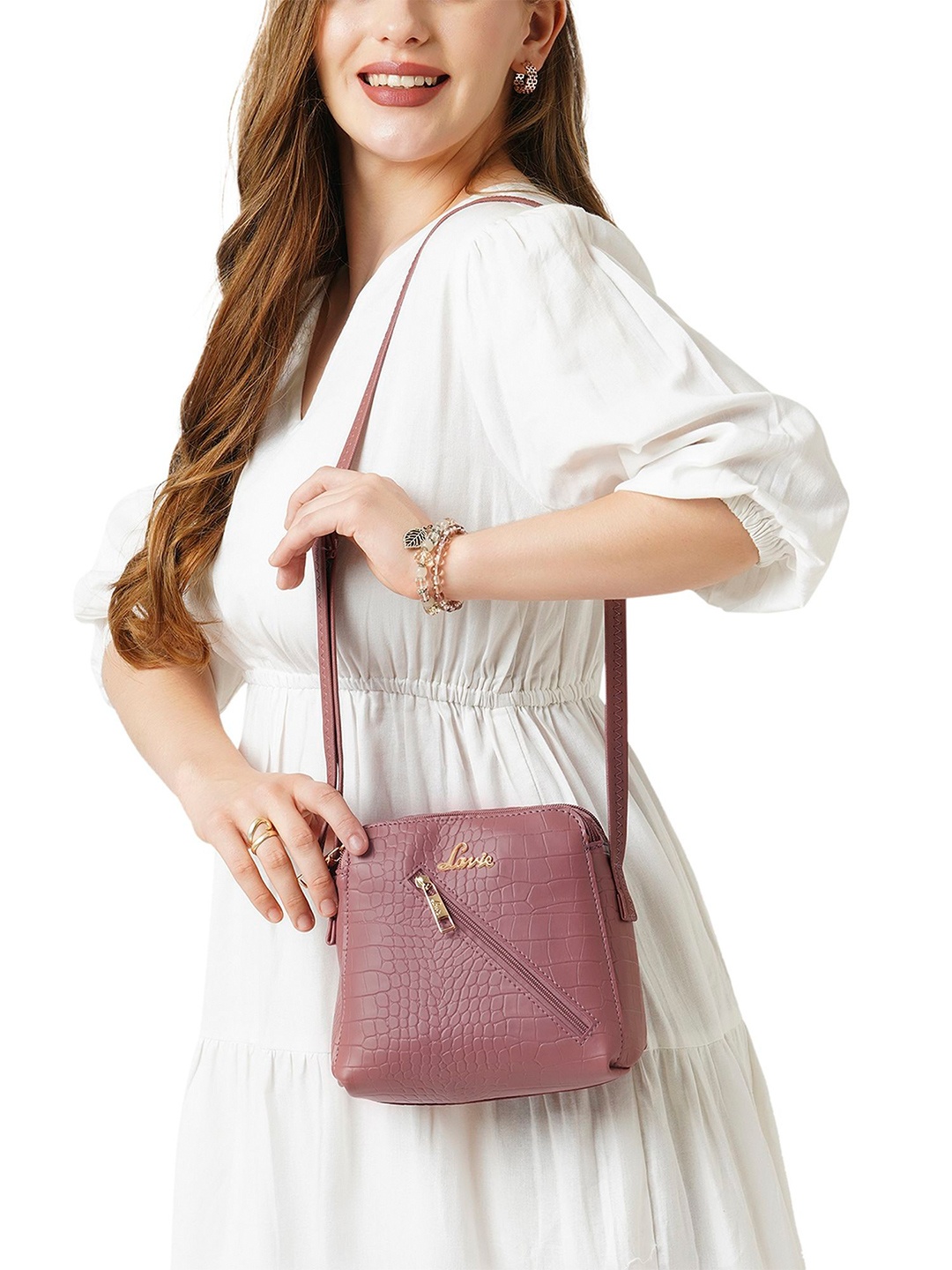 

Lavie Textured Structured Sling Bag with Quilted, Pink