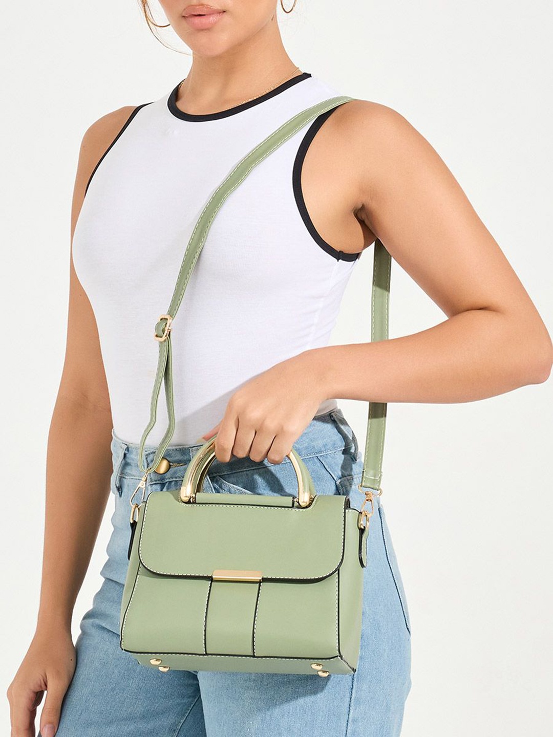 

Styli Green Handle Detail Structured Handheld Bag