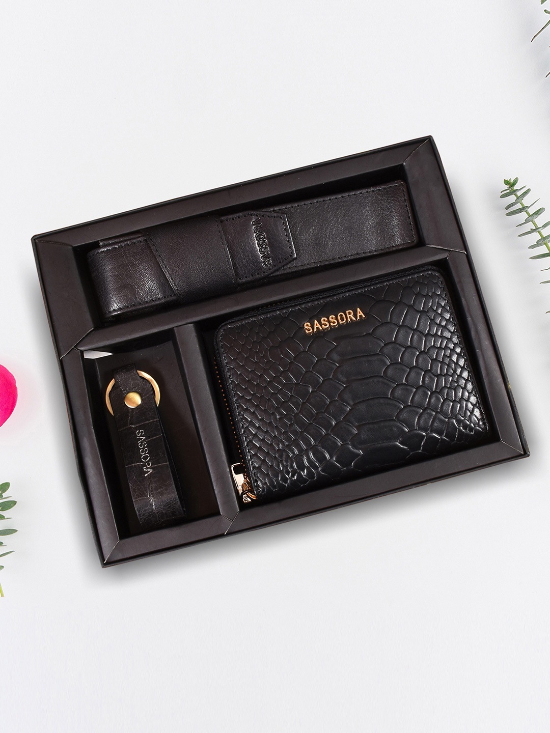 

Sassora Women Wallet Key Chain & Pencase Combo For Every Occasion Accessory Gift Set, Black