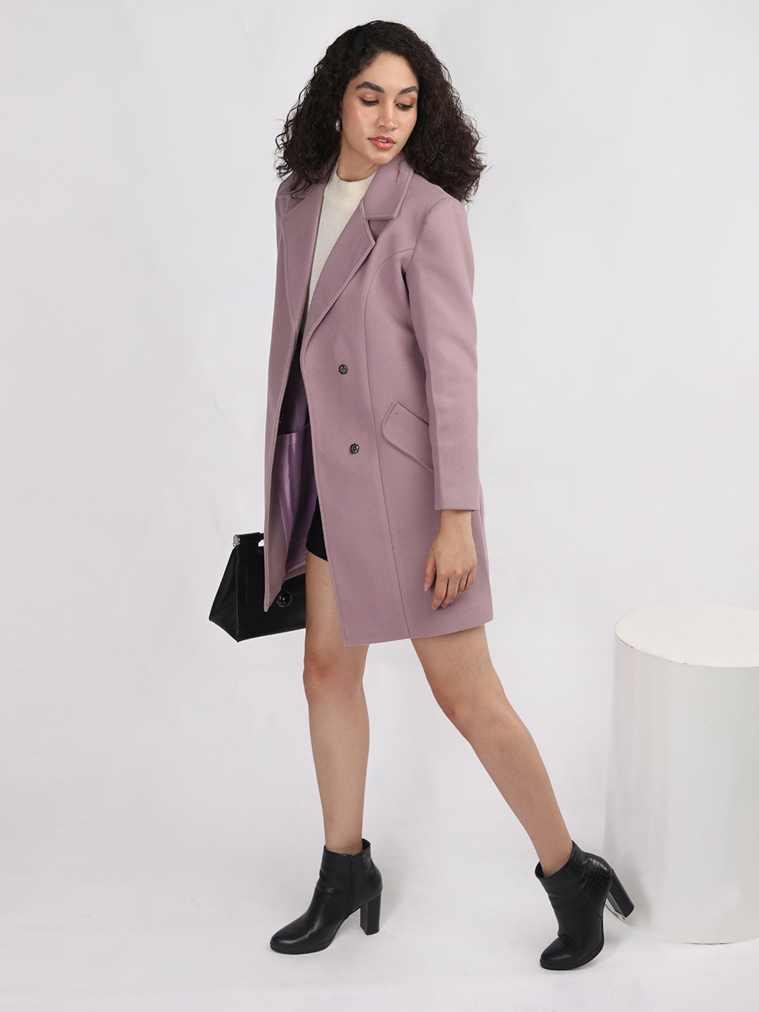 

Plagg Solid Single Breasted Longline Overcoat, Lavender