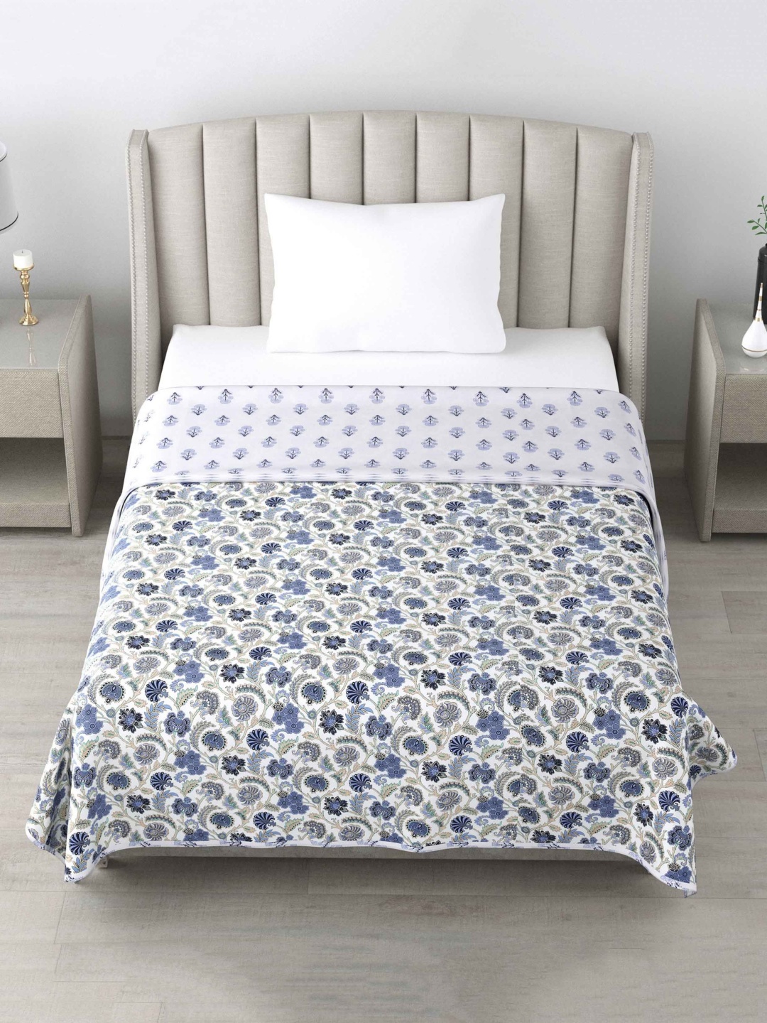 

ZAHYA White & Blue Set of 2 150 GSM Pure Cotton Single Bed Dohar