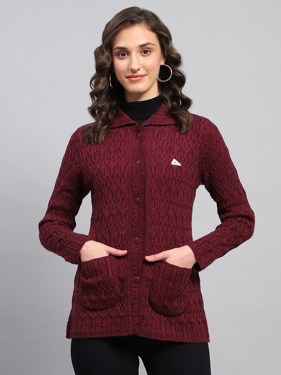 

Monte Carlo Cable Knit Cardigan, Maroon