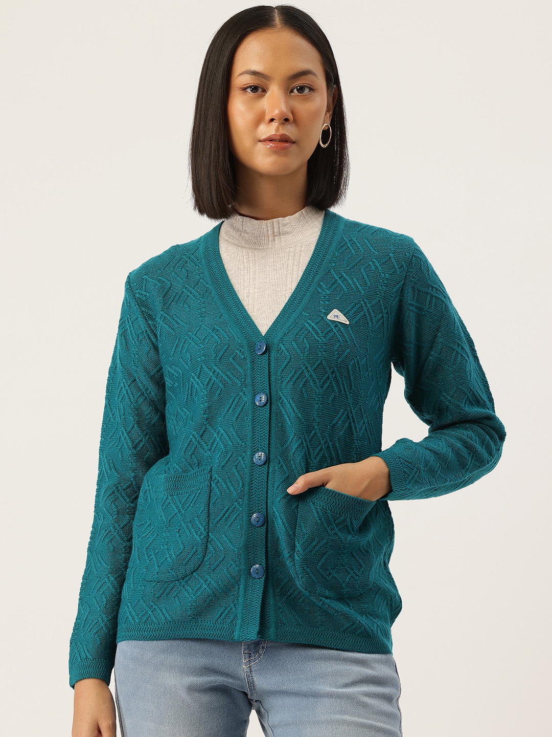 

Monte Carlo Self Design Acrylic Cardigan, Teal