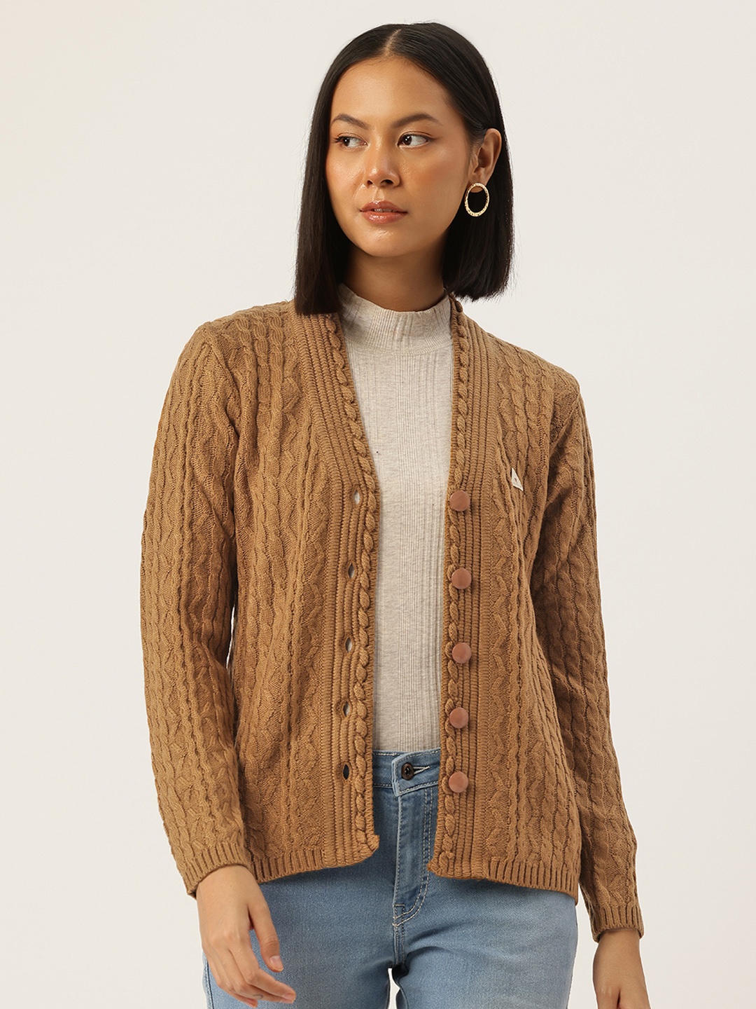 

Monte Carlo Cable Knit Acrylic Cardigan, Brown