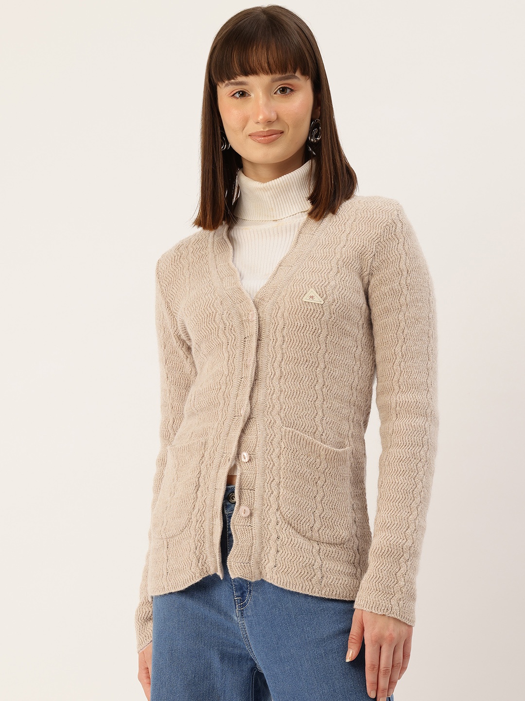 

Monte Carlo Women Self Design Cardigan, Beige