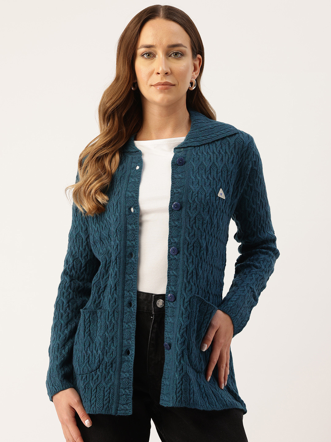 

Monte Carlo Cable Knit Longline Cardigan, Teal