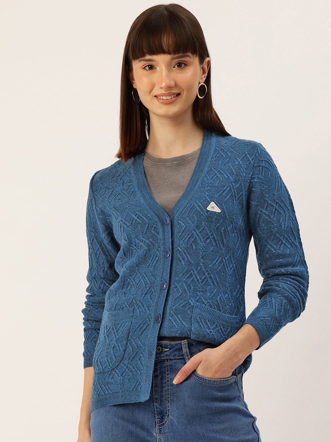 

Monte Carlo Women Self Design Cardigan, Teal