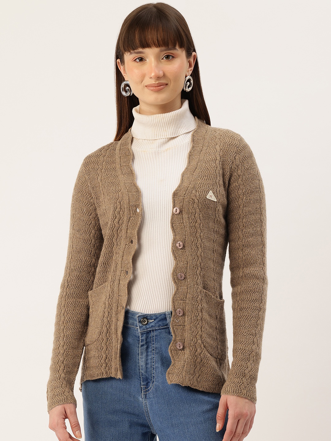 

Monte Carlo Women Self Design Cardigan, Brown