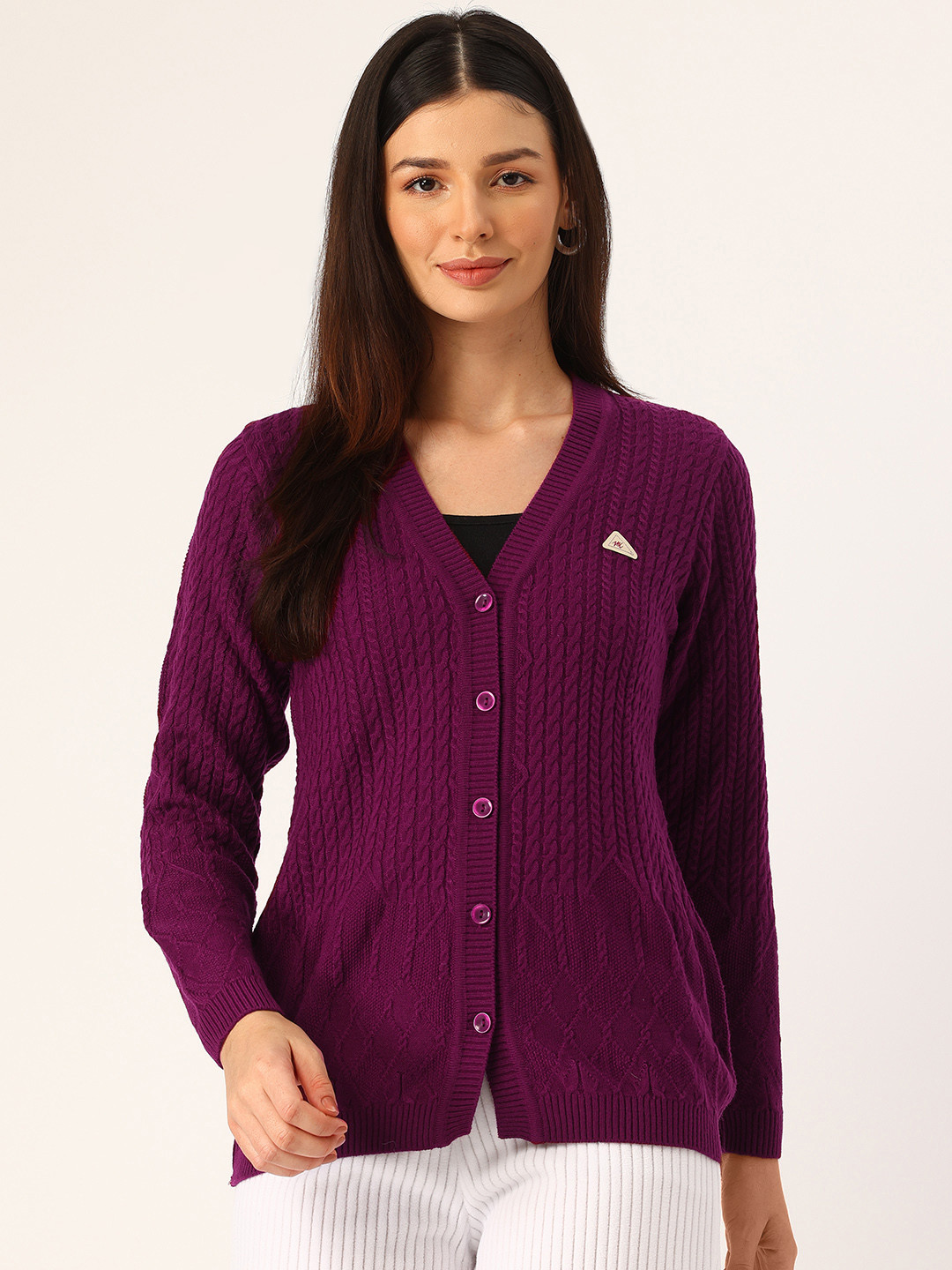 

Monte Carlo Women Cable Knit Cardigan, Purple