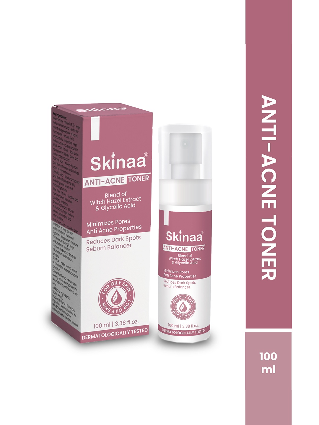 

SKINAA Anti Acne Toner With Witch Hazel Extract & Glycolic Acid - 100ml, Mauve