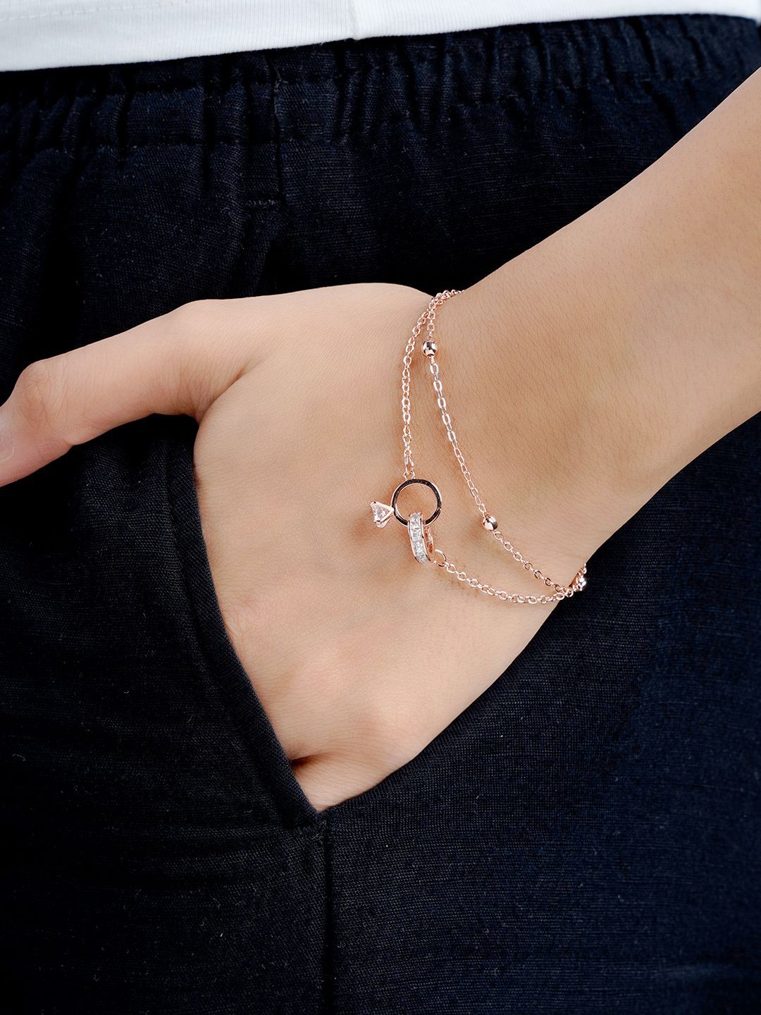 

SWASHAA Just Got Hitched Rose Gold-Plated Cubic Zirconia Wraparound Bracelet