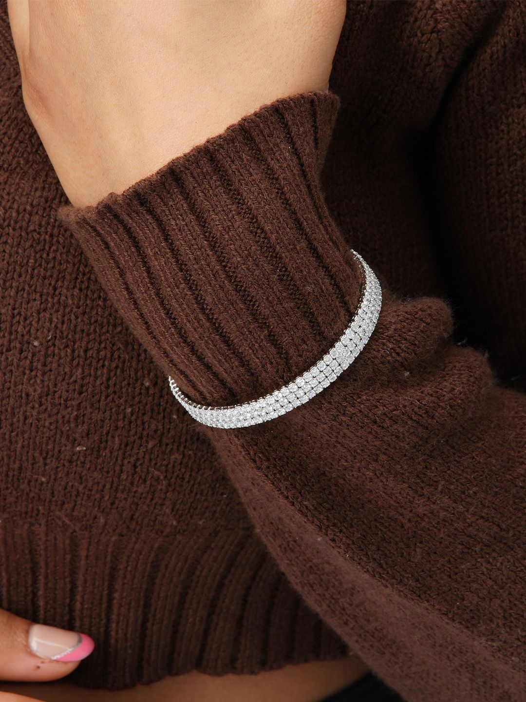 

SWASHAA Elisha Silver-Plated Cubic Zirconia Cuff Bracelet