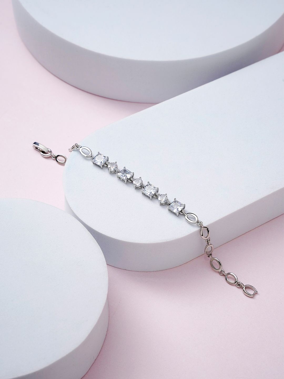 

SWASHAA Alanis Solitaire Silver-Plated Cubic Zirconia Wraparound Bracelet