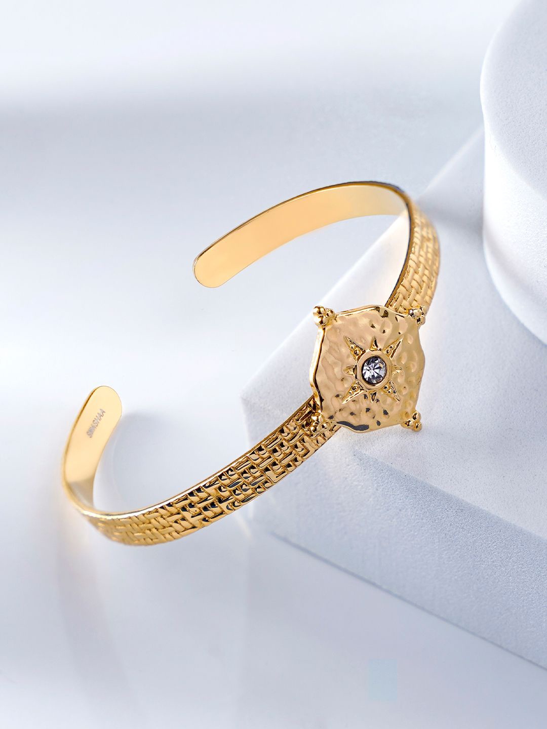 

SWASHAA Ravala Cubic Zirconia 18K Gold Plated Stainless Steel Cuff Bracelet