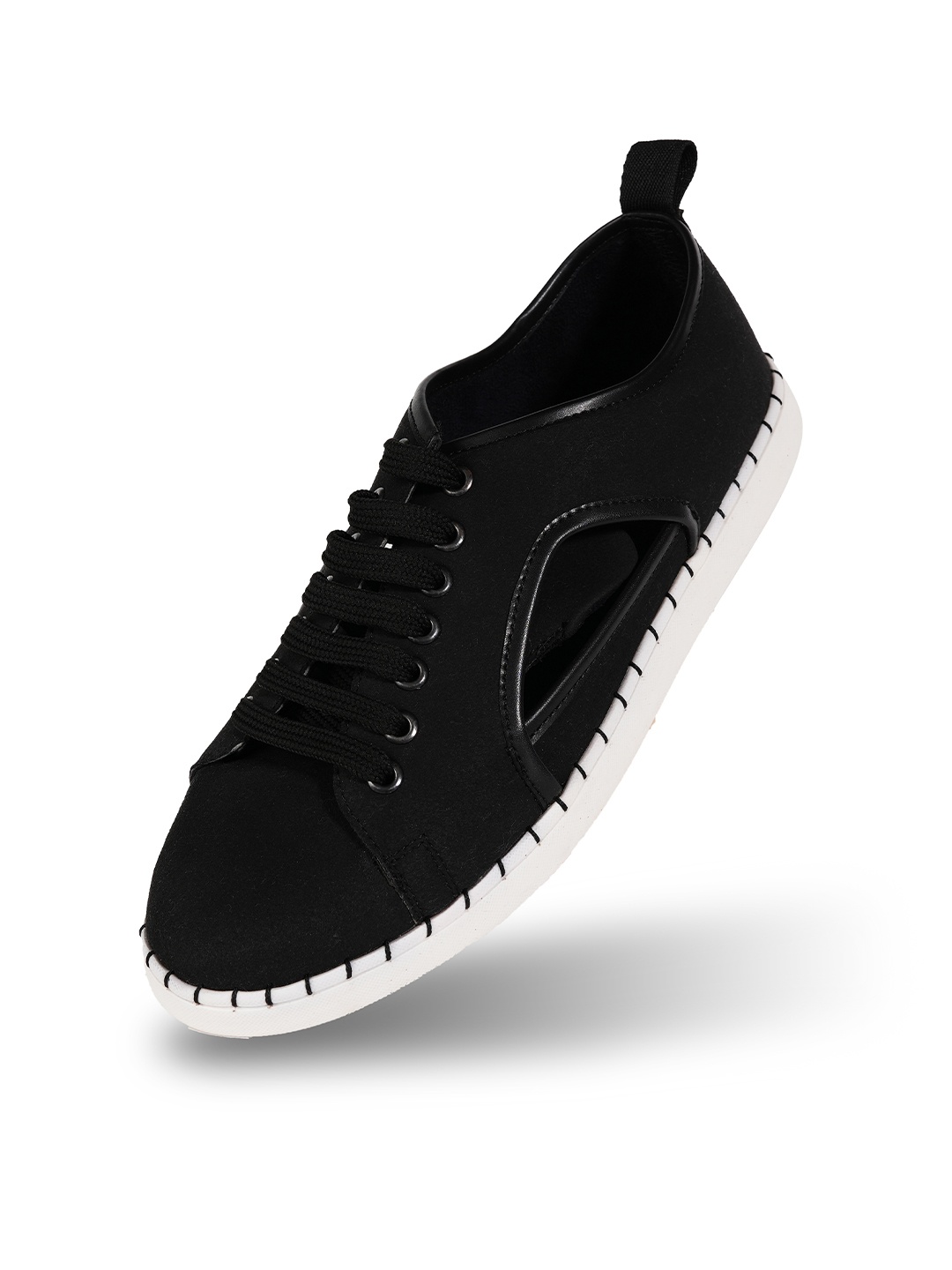 

MONKSTORY Men Lace-Ups PU Cut-Out Sneakers, Black