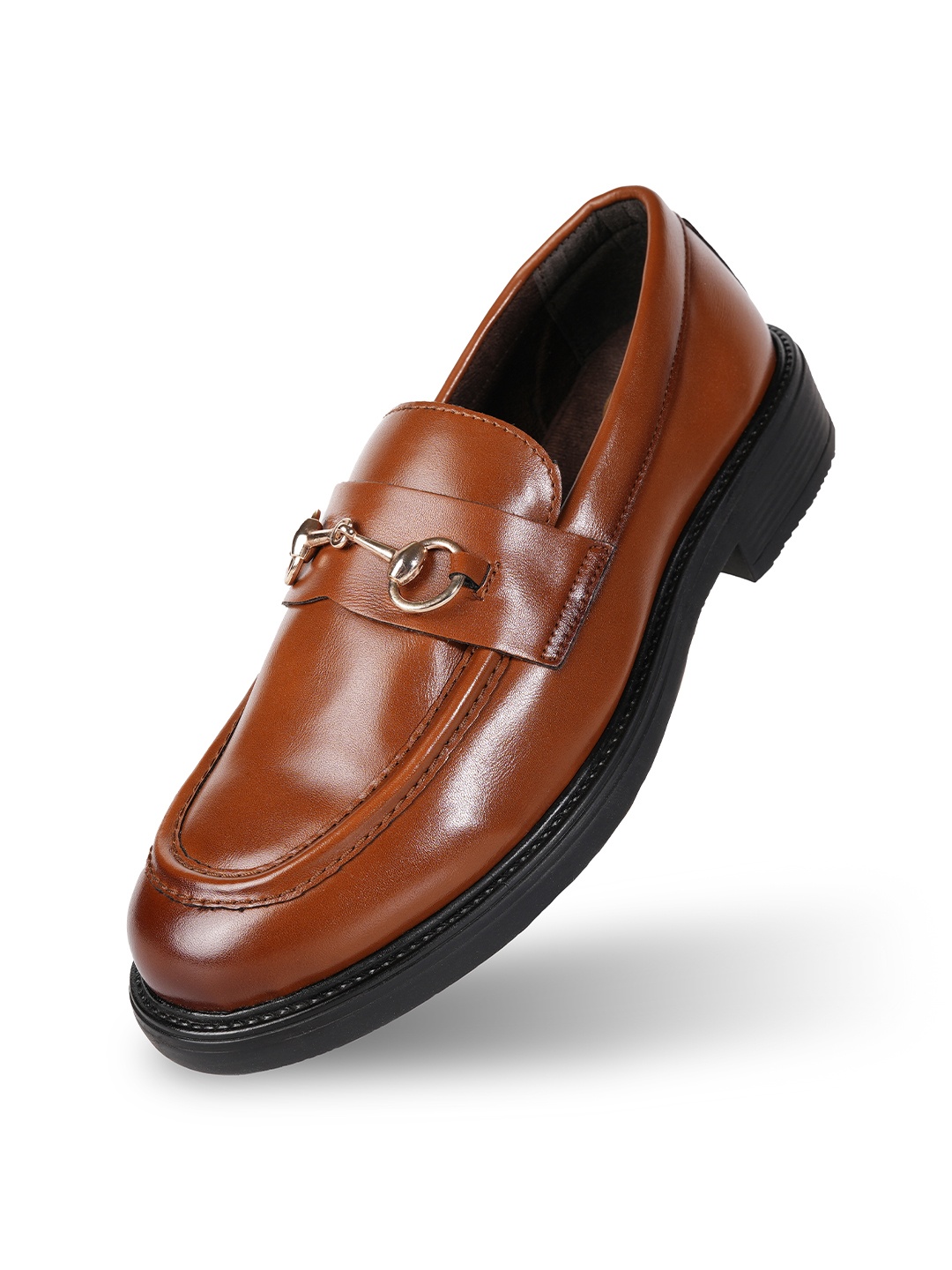 

MONKSTORY Men PU Horsebit Penny Loafers, Tan