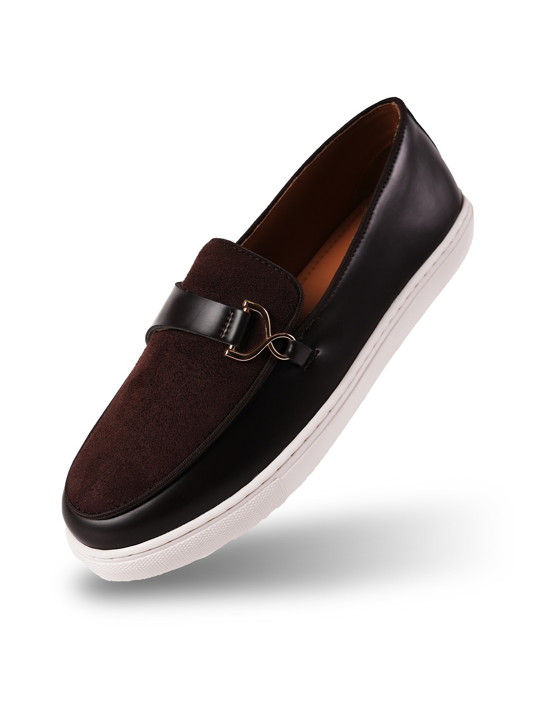 

MONKSTORY Men PU Side Buckle Slip-On Sneakers, Brown