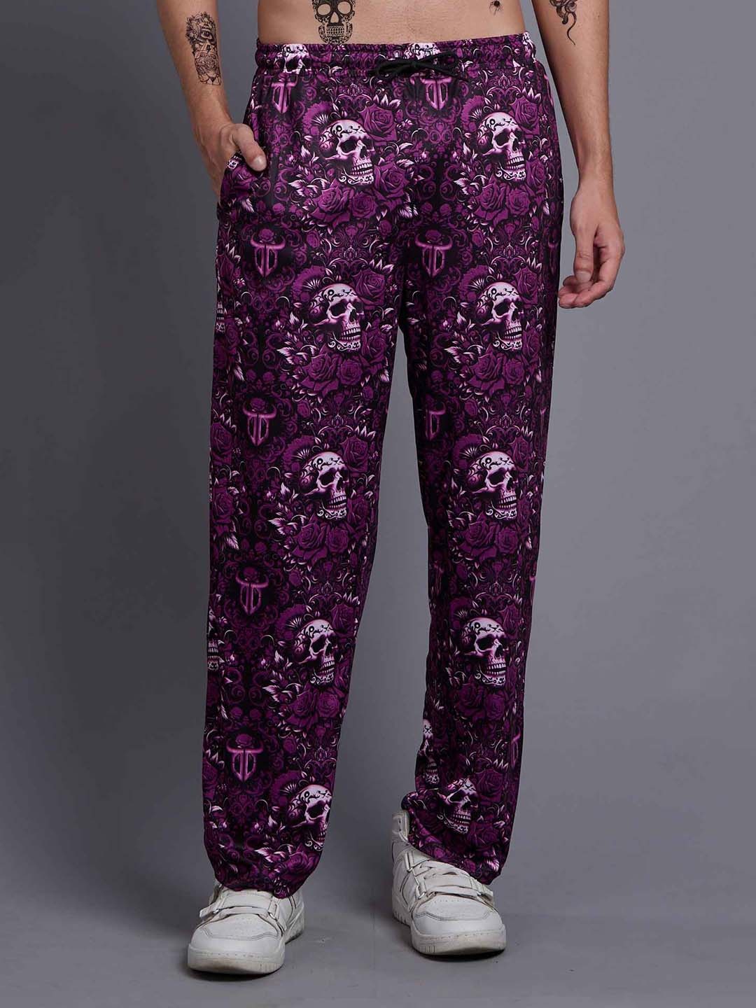 

GO DEVIL Men Printed Original Loose Fit High-Rise Trousers, Purple