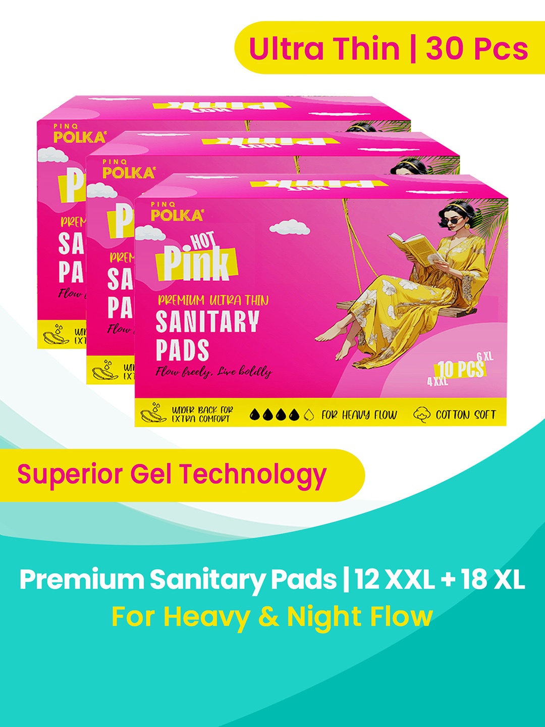 

PINQ Hot Pinq Cotton Feel Premium Ultra Sanitary Pads, Pink