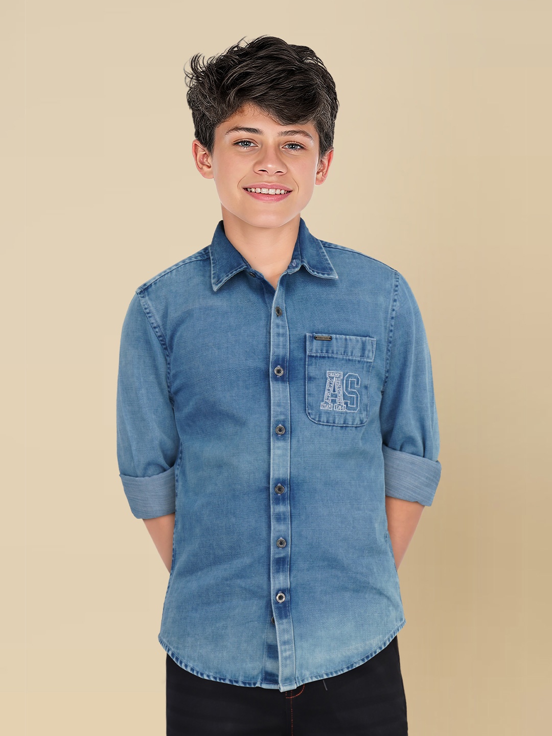 

Allen Solly Junior Boys Spread Collar Solid Cotton Casual Shirt, Blue