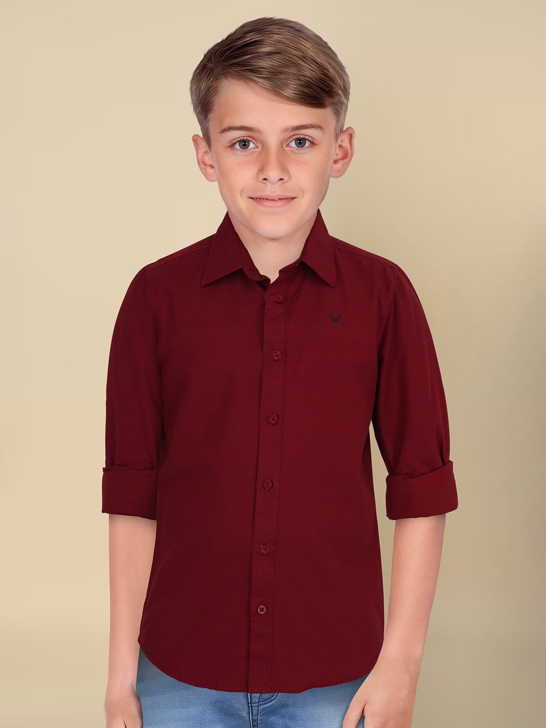 

Allen Solly Junior Boys Spread Collar Solid Cotton Slim Fit Casual Shirt, Maroon