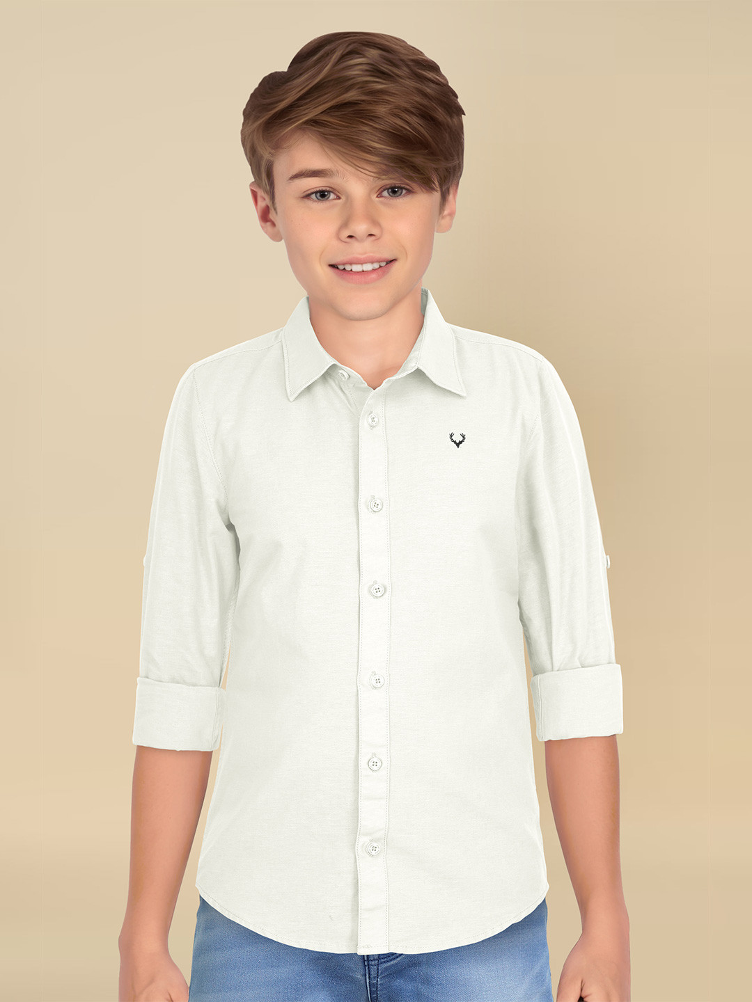 

Allen Solly Junior Boys Spread Collar Solid Cotton Slim Fit Casual Shirt, White