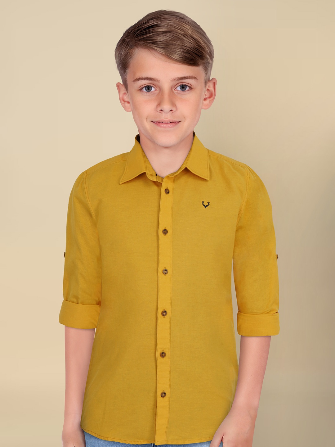 

Allen Solly Junior Boys Spread Collar Solid Cotton Slim Fit Casual Shirt, Yellow