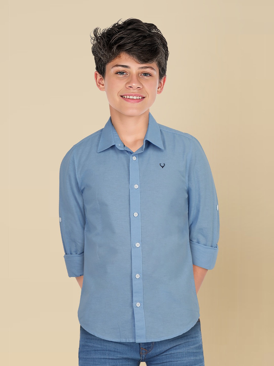 

Allen Solly Junior Boys Spread Collar Solid Cotton Slim Fit Casual Shirt, Blue