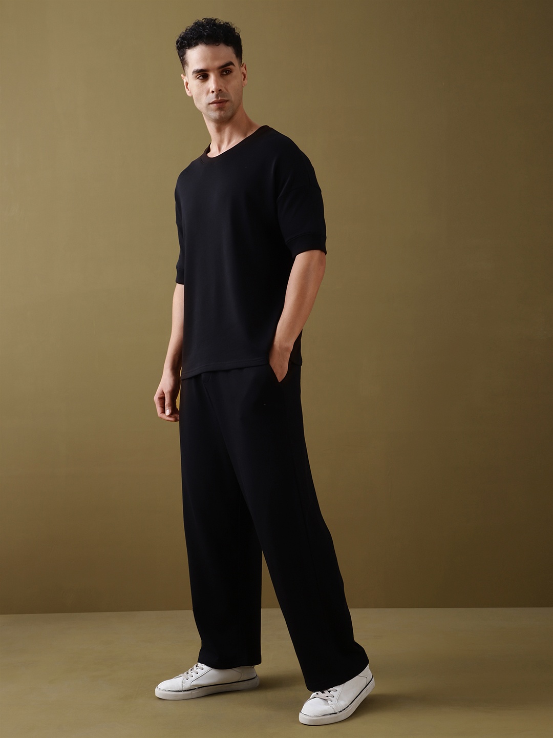 

DILLINGER Oversized Drop Shoulder Ultra Soft Drapey Cotton T-Shirt & Track Pants Co-Ords, Black