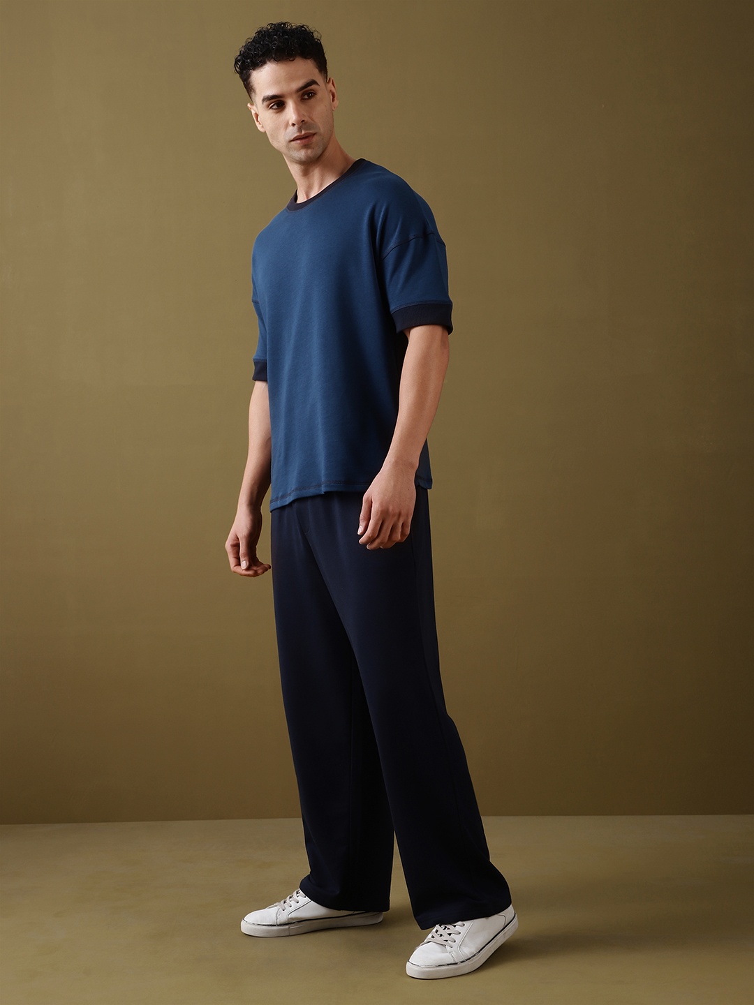 

DILLINGER Oversized Drop Shoulder Ultra Soft Drapey Cotton T-Shirt & Track Pants Co-Ords, Turquoise blue