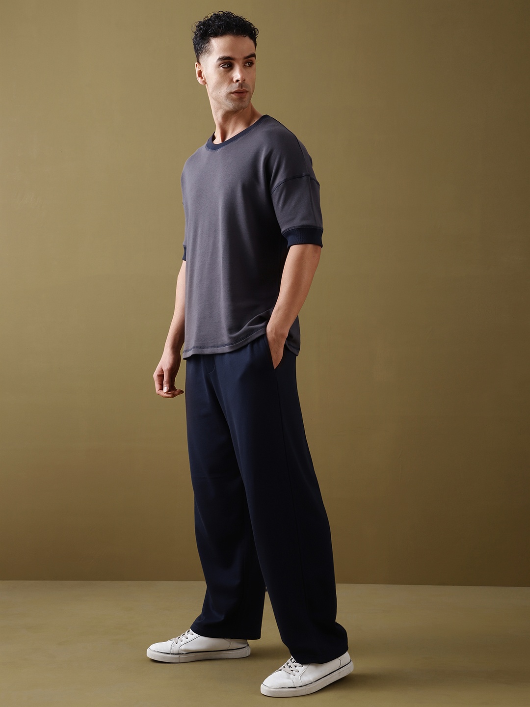 

DILLINGER Oversized Drop Shoulder Ultra Soft Drapey Cotton T-Shirt & Track Pants Co-Ords, Grey