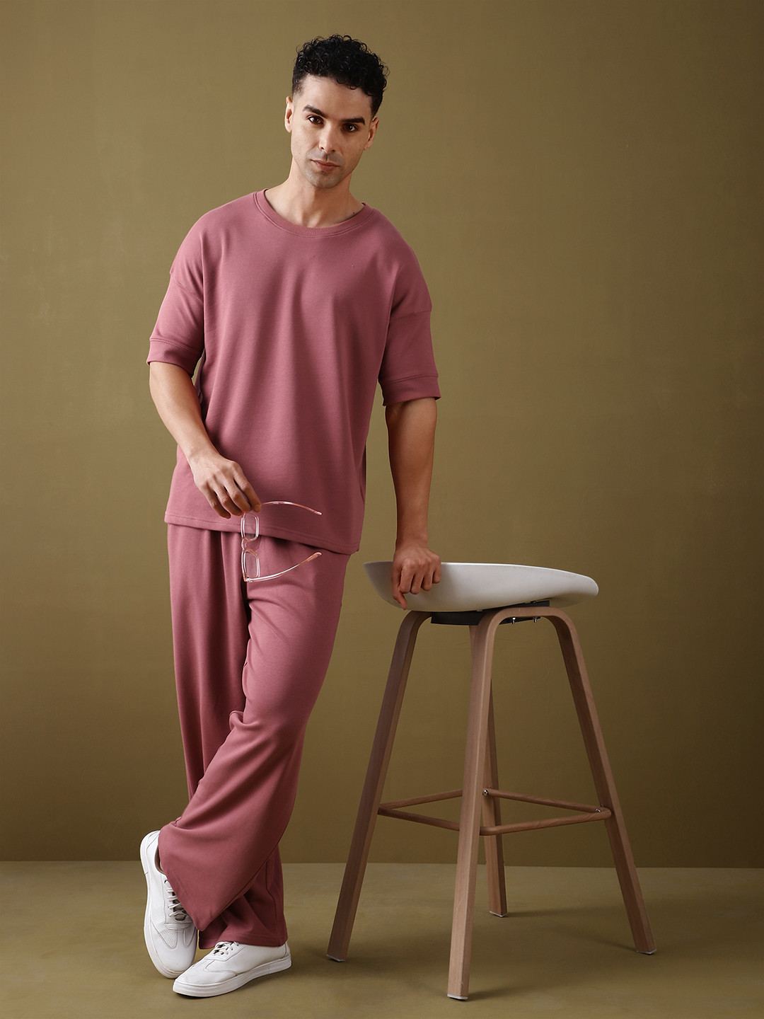 

DILLINGER Oversized Drop Shoulder Ultra Soft Drapey Cotton T-Shirt & Track Pants Co-Ords, Rose